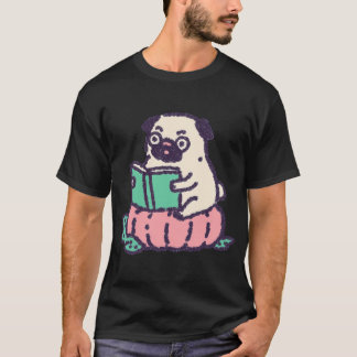Pumpkin Reading Pug, crayon-textured cosy illustra T-Shirt