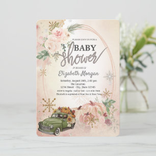 Pumpkin Retro Truck,Roses,Snowflakes Baby Shower Invitation