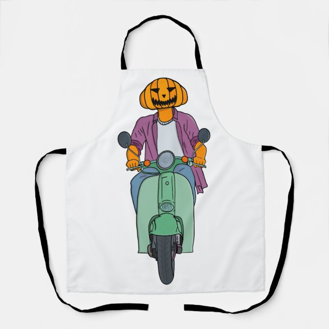 Pumpkin Rider on Mint Scooter Apron (Front)