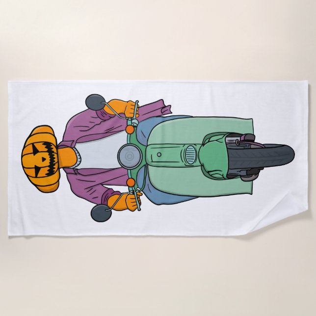 Pumpkin Rider on Mint Scooter Beach Towel (Front)