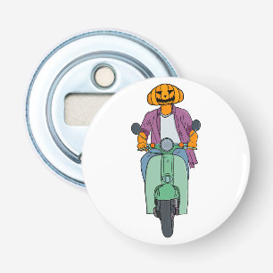Pumpkin Rider on Mint Scooter Bottle Opener