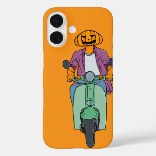 Pumpkin Rider on Mint Scooter iPhone 16 Case