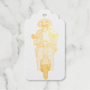Pumpkin Rider on Mint Scooter Gift Tags