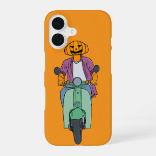 Pumpkin Rider on Mint Scooter iPhone 16 Case