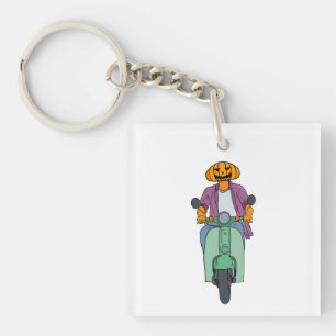 Pumpkin Rider on Mint Scooter Key Ring
