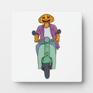 Pumpkin Rider on Mint Scooter Plaque