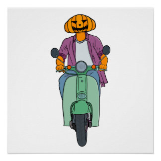 Pumpkin Rider on Mint Scooter Poster