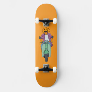Pumpkin Rider on Mint Scooter Skateboard