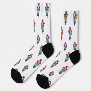Pumpkin Rider on Mint Scooter Socks