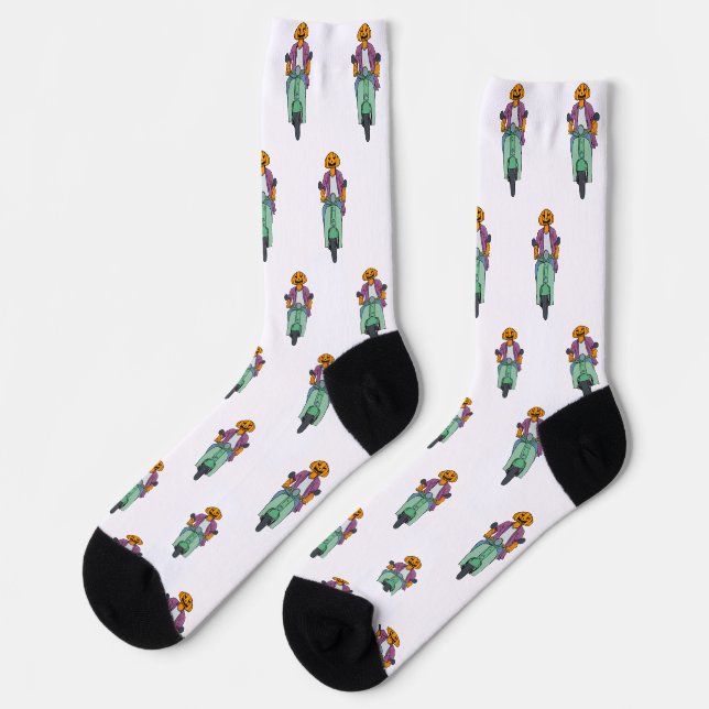 Pumpkin Rider on Mint Scooter Socks (Left)
