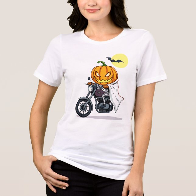 Pumpkin rides motorcycle Tri-Blend shirt (Front)