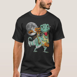 Pumpkin Riding Dinosaur Lazy Halloween Costume Fun T-Shirt