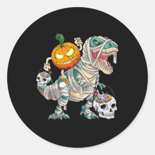 Pumpkin Riding Mummy Dinosaur T Rex Halloween Fun  Classic Round Sticker