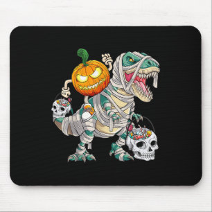 Pumpkin Riding Mummy Dinosaur T rex Halloween Fun Mouse Pad