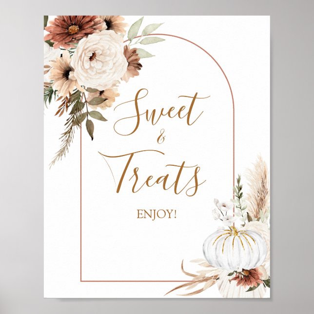 Pumpkin Rustic Boho Fall In love Sweet & Treats Poster (Front)
