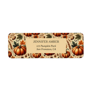 Pumpkin Rustic Fall & Autumn Leaves Seasonal Mail Return Address Label
