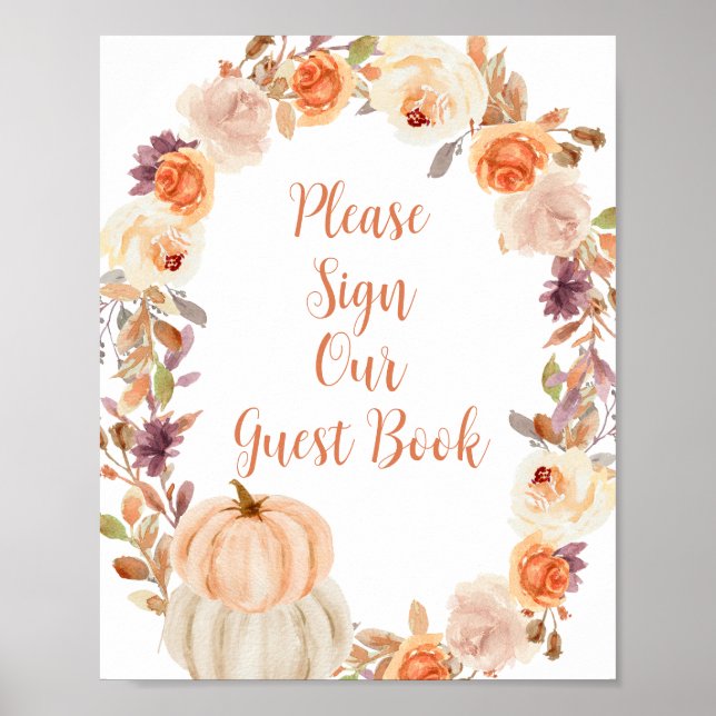 Pumpkin Rustic Floral Please Sign our Guest (Front)