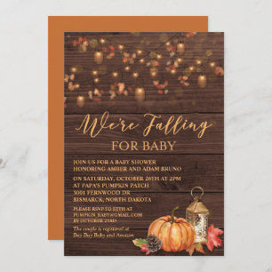 Pumpkin Rustic Leaves Wood Baby Shower Invitation
