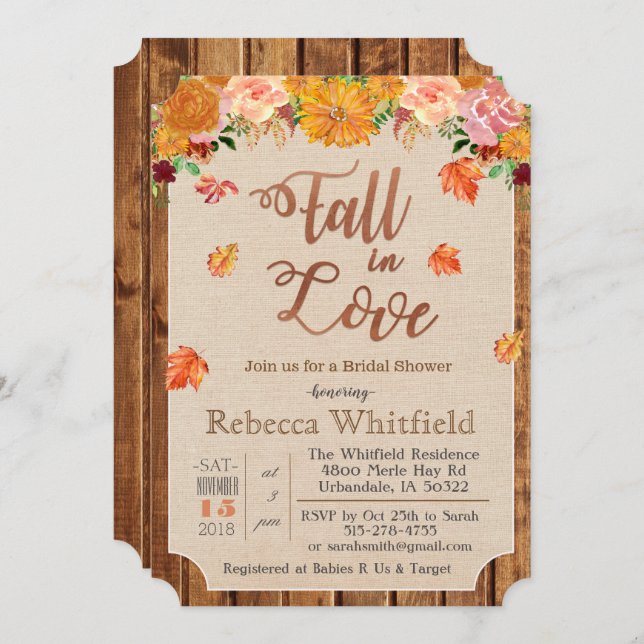 Pumpkin Rustic Leaves Wood Baby Shower Invitation (Front/Back)