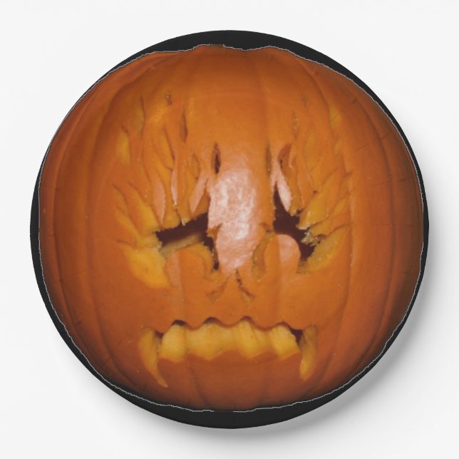 Pumpkin, Sad Flames Paper Plate (Front)