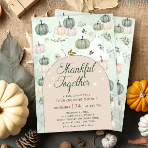 Pumpkin Sage Autumn Leaves Thanksgiving Dinner  Invitation