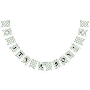 Pumpkin Sage Green Gingham It's A Boy Baby Shower Bunting