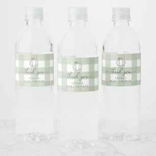 Pumpkin Sage Green Gingham Thank You Water Bottle Label