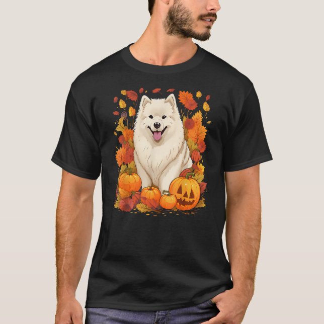 Pumpkin Samoyed Dog Halloween Thanksgiving T-Shirt (Front)