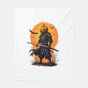 Pumpkin Samurai � Halloween Warrior T-Shirt Fleece Blanket