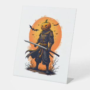 Pumpkin Samurai � Halloween Warrior T-Shirt Pedestal Sign