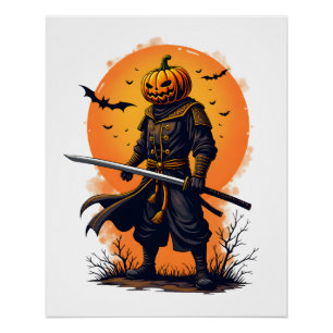 Pumpkin Samurai � Halloween Warrior T-Shirt Poster