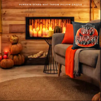 Pumpkin Scare-Wht Cushion