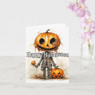 Pumpkin Scarecrow Art Happy Halloween Card