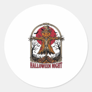 Pumpkin Scarecrow Halloween Vintage Engraving Art Classic Round Sticker