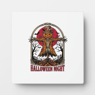 Pumpkin Scarecrow Halloween Vintage Engraving Art Plaque