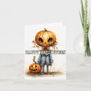 Pumpkin Scarecrow Illustration Happy Halloween Card