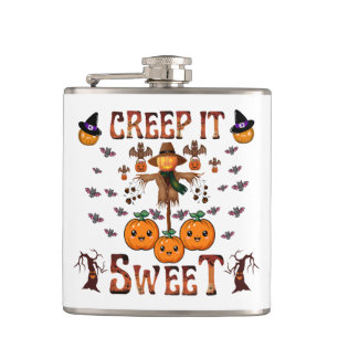 Pumpkin scarecrow kawaii halloween autumn art hip flask