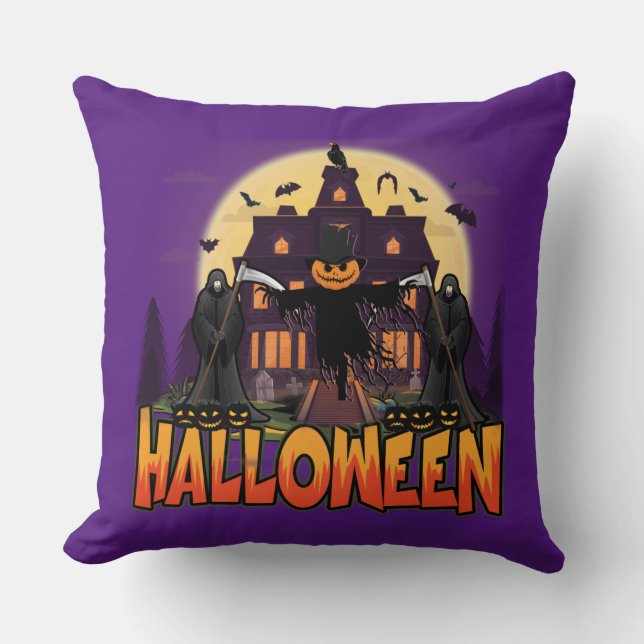 Pumpkin Scary House, Halloween Cushion (Front)