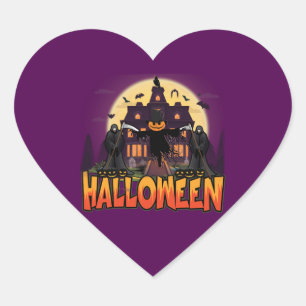Pumpkin Scary House, Halloween Heart Sticker