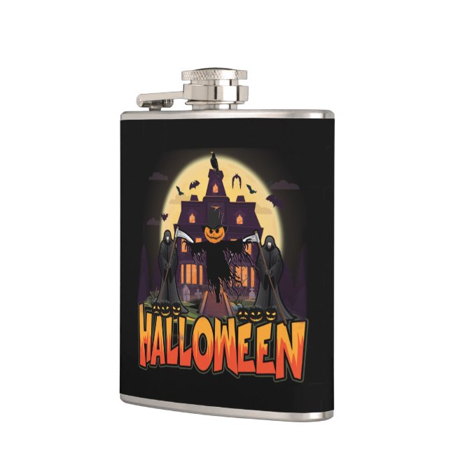 Pumpkin Scary House, Halloween Hip Flask (Left)