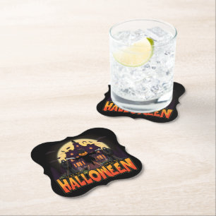 Pumpkin Scary House, Halloween Paper Coaster