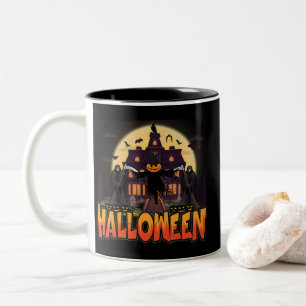 Pumpkin Scary House, Halloween Two-Tone Coffee Mug