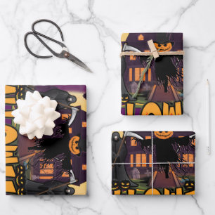 Pumpkin Scary House, Halloween Wrapping Paper Sheet