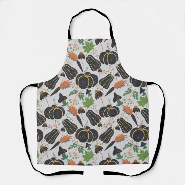 Pumpkin seamless pattern carrot black and white apron (Front)