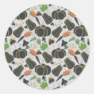 Pumpkin seamless pattern carrot black and white classic round sticker