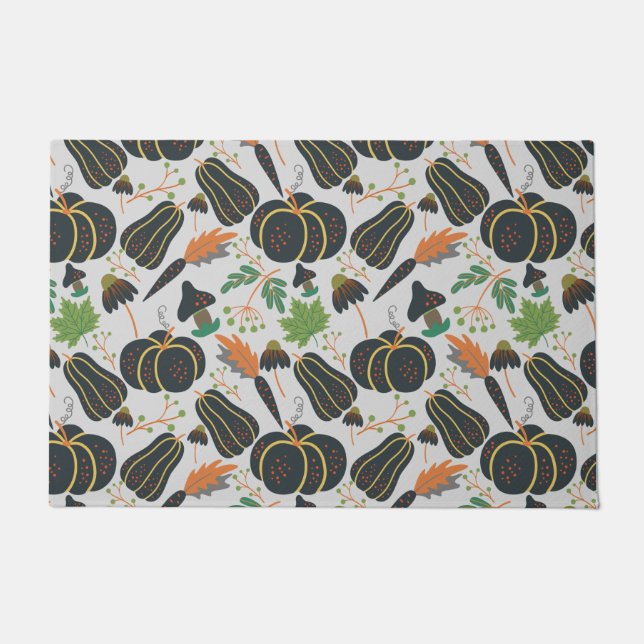 Pumpkin seamless pattern carrot black and white doormat (Front)