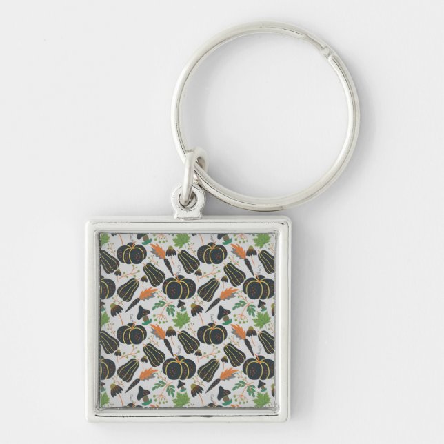 Pumpkin seamless pattern carrot black and white key ring (Front)