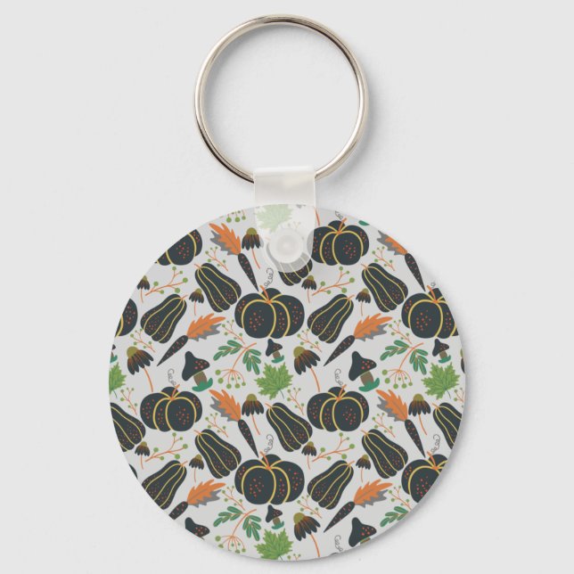 Pumpkin seamless pattern carrot black and white key ring (Front)