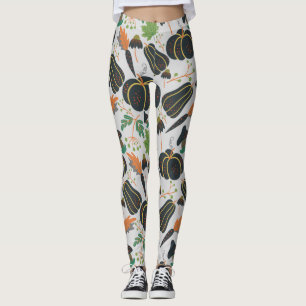 Pumpkin seamless pattern carrot black and white leggings
