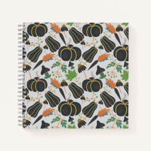 Pumpkin seamless pattern carrot black and white notebook